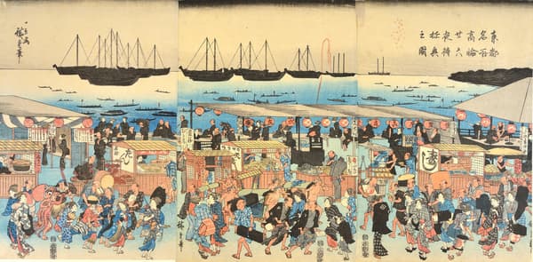 歌川廣重《東都名所高輪二十六夜待遊興之圖》，約1832–1842年