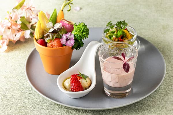 Spring-colored appetizer selection