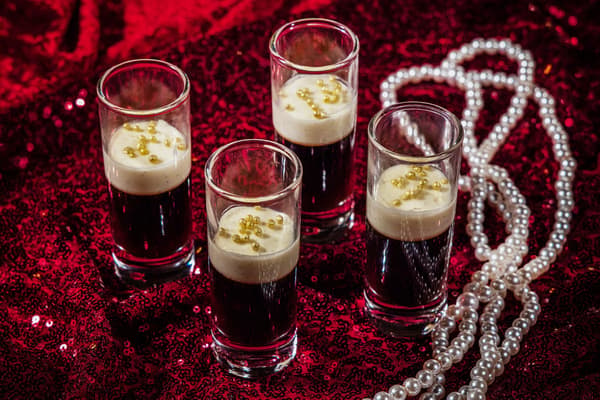 The Show's Opening coffee jelly and white chocolate glass dessert