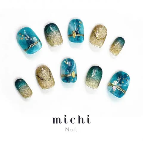 大理石祖母绿美甲