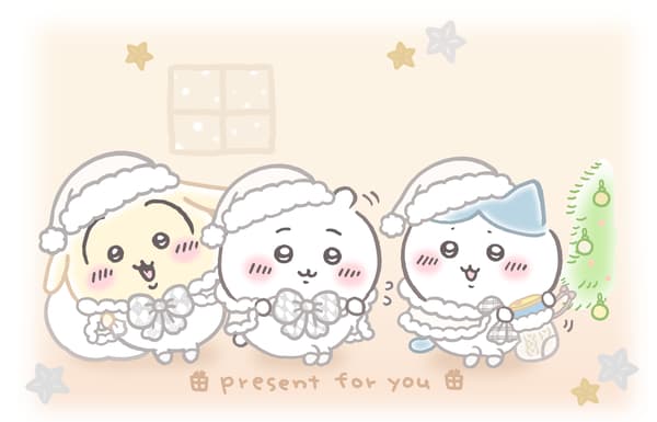 Chiikawa characters in Christmas costumes