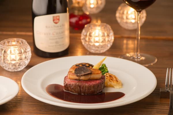 Beef and foie gras dish with red wine