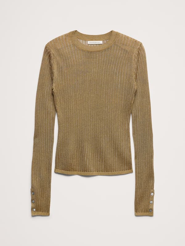 Sweter Kerah Kru Metalik warna emas