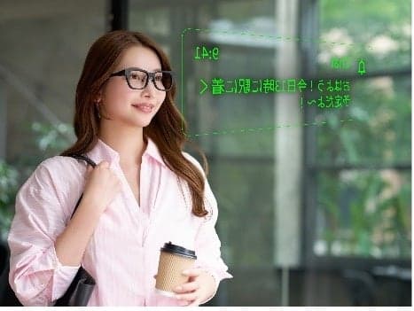 Gafas inteligentes SABERA mostrando texto en el campo de visión del usuario