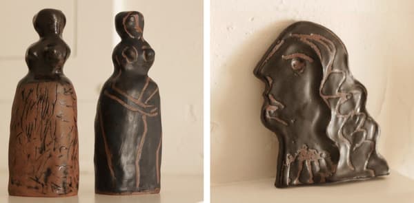Ceramic object (left in photo, limited to 2 pieces) and ceramic plaque (right in photo, limited to 2 pieces)