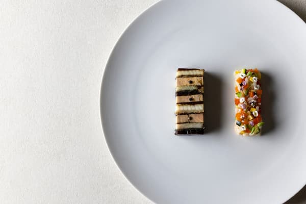 Eel terrine pressée (left) and salade de riz (right)