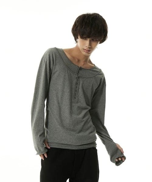 High-Gauge Layered Henley Neck Knit