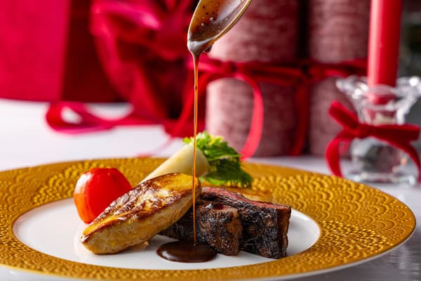 Grilled Wagyu Sirloin and Pan-Seared Duck Foie Gras with Sauce Périgueux