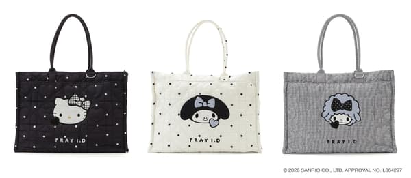 Quilted Tote Bag dalam desain Hello Kitty, My Melody, dan My Sweet Piano