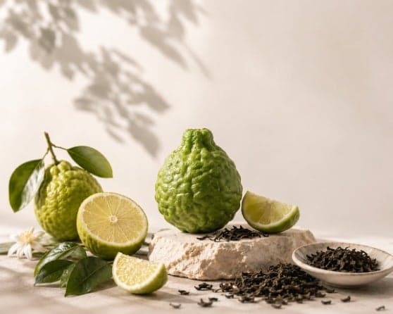 Buah sitrus dan daun teh yang mengilustrasikan aroma floral tea