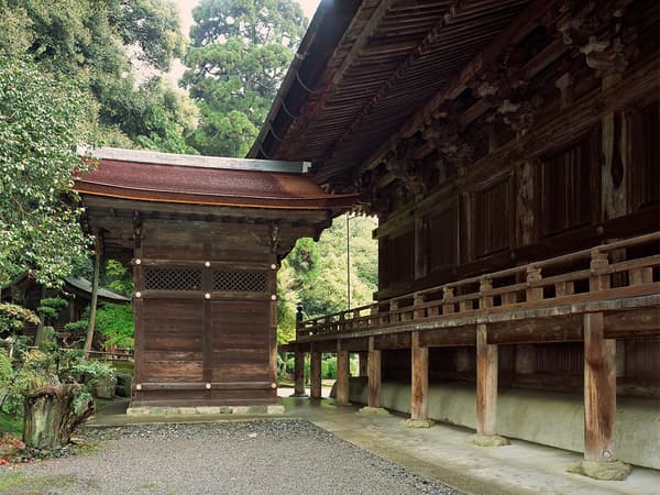 金堂（国宝）与閼伽井屋（重要文化财）｜照片由三井寺提供