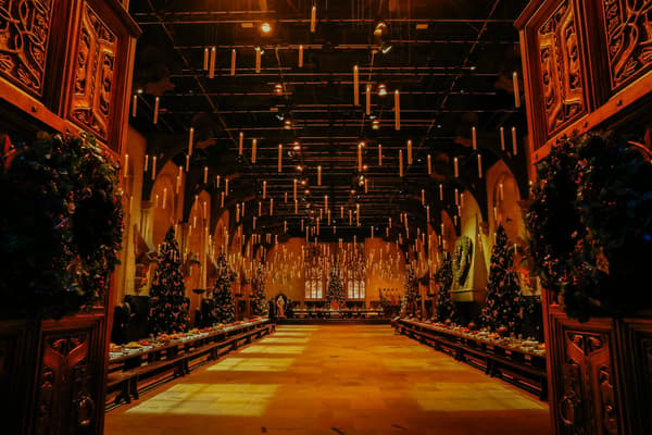The Great Hall decorated for Christmas with floating candles