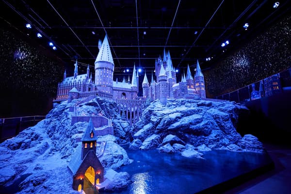 Snow-covered Hogwarts Castle model