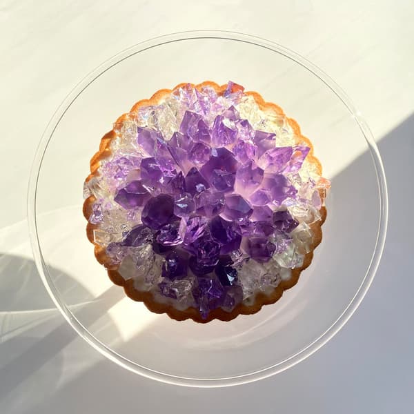 Freshly cut amber candy sparkles like real minerals in this ice cake tart