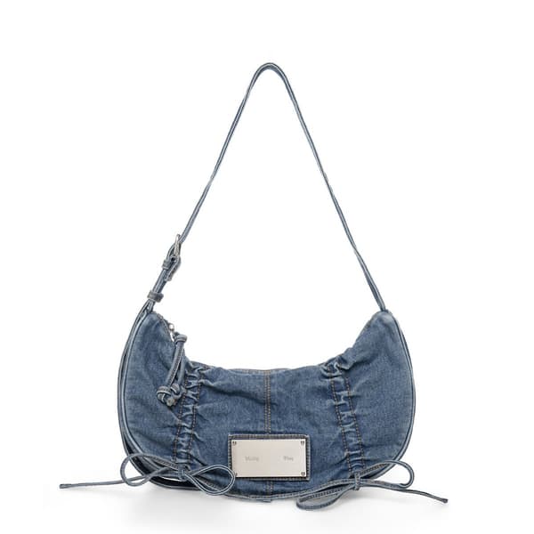 HALF SHIRRING RIBBON DENIM BAG IN BLUE