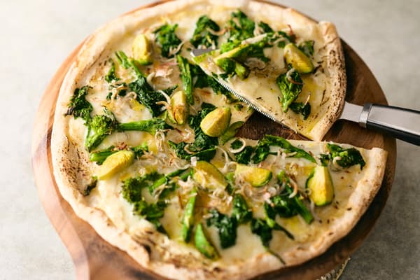 Brussels Sprout and Rapeseed Flower Pizza