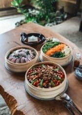 Steamed dish course, gently supportive of the body after the sauna