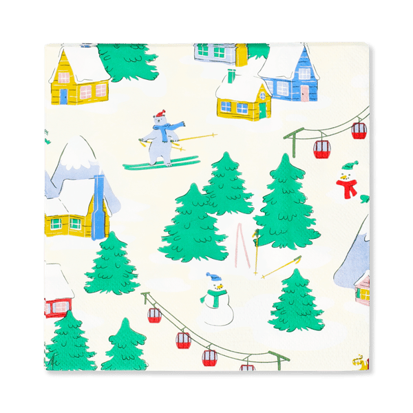 Paper napkin with a snowy mountain design