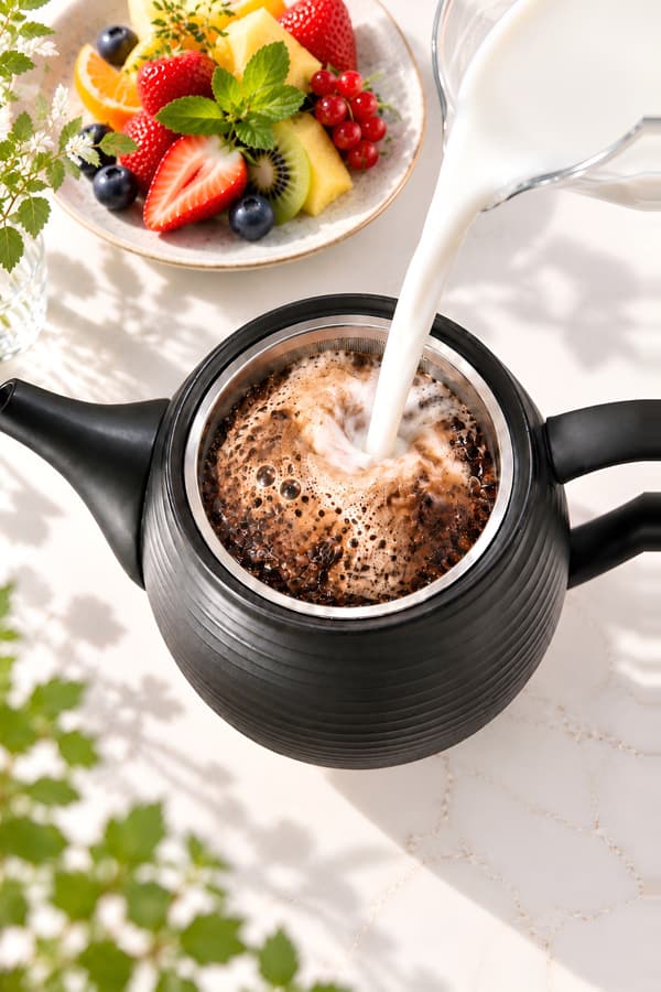 Menuangkan susu ke dalam kyusu