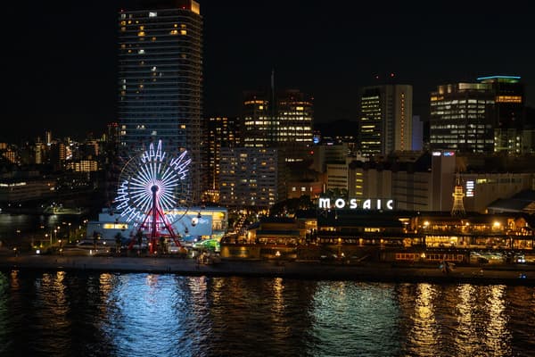 Miffy projected onto the Mosaic Ferris Wheel at Kobe Harborland umie at night