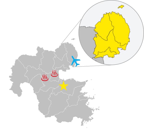 Map of featured spots on the Kunisaki Peninsula