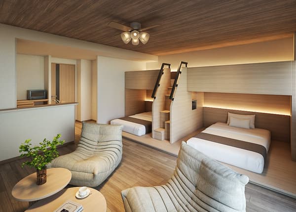 Habitación con literas y zona de estar en Minn Naha Miebashi
