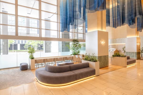 Bright, open lobby filled with natural light