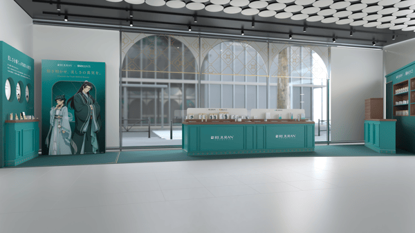 Interior del pop-up de REJURAN COSMETICS x The Apothecary Diaries