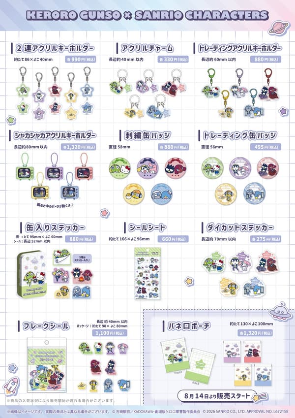 Sgt. Frog x Sanrio Characters product lineup