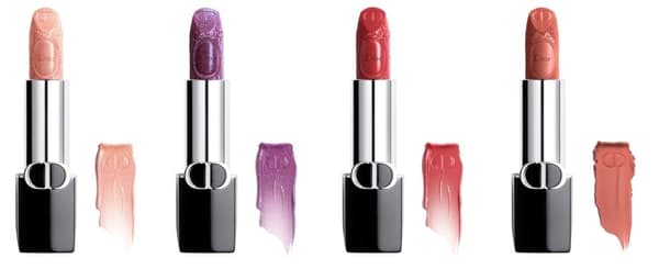 Rouge Dior, 232 Glazed Peach Sparkle, 297 Glazed Violet Sparkle, 720S Icon Satin, 833 Cinnamon Kiss Velvet