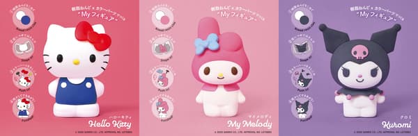 Steps for making a Claytive! figure: knead resin clay, shape it in the mold, add the pre-painted color parts, and let it dry