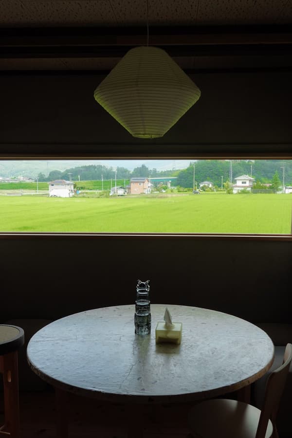 Dining area overlooking the rice paddies