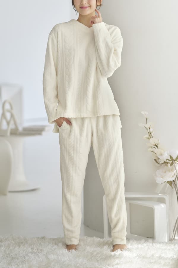 Set pakaian santai fleece halus bergaya cable knit