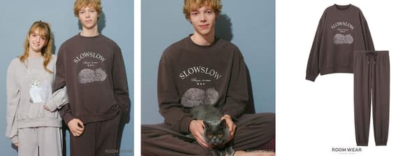 Pijama de sudadera de gato cepillada en el lado de la piel para hombre