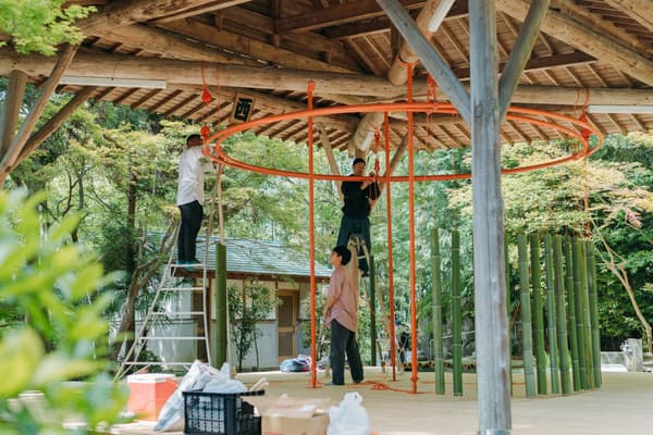 Bamboo being shaped for installation