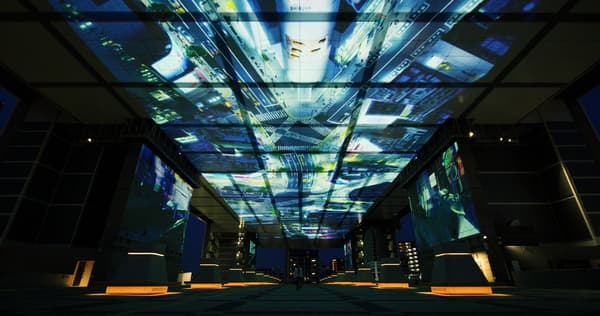 Proyeksi video di Edo Tokyo Hiroba di lantai 3 Edo-Tokyo Museum