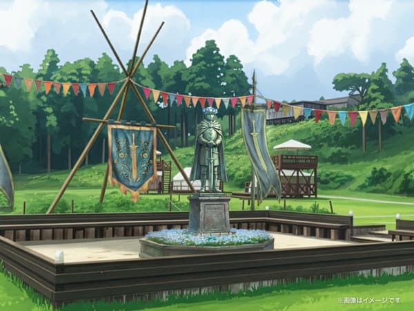 Statue of Hero Himmel, placed in the innermost plaza of the glamping area known as 