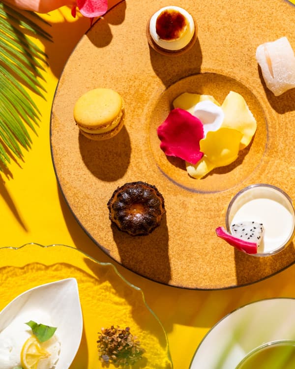 Tropical afternoon tea spread