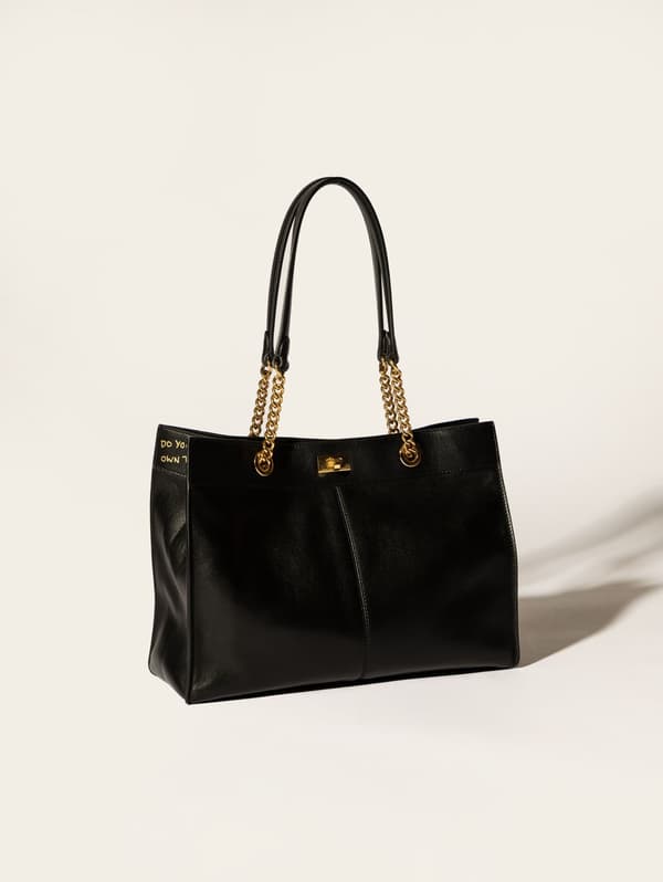 Small Mortimer Tote in black with gold chain handles