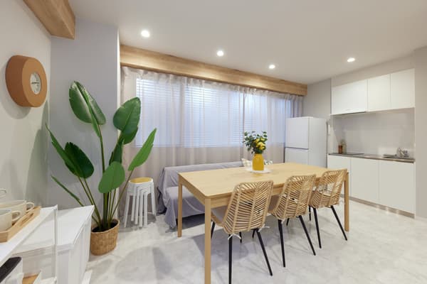 Bright and natural-toned living and dining area