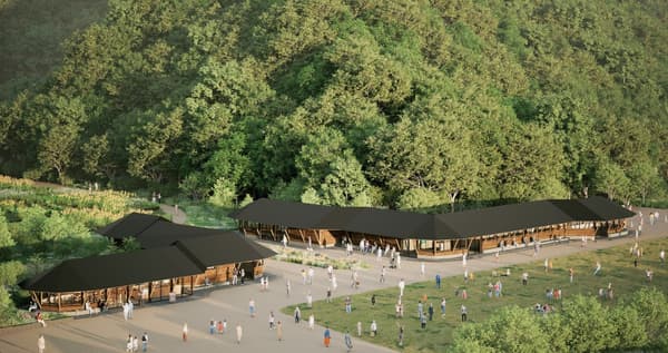Pemandangan udara taman dengan atap berbentuk sayap