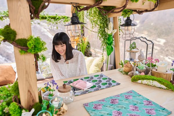 Arte de plantas alpinas exhibido dentro de la Góndola Botánica