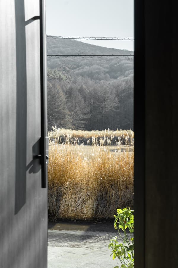 The entrance, unified in a calm black