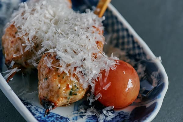 Cheese Tsukune — soft homemade tsukune loaded with Parmigiano cheese and kumquat