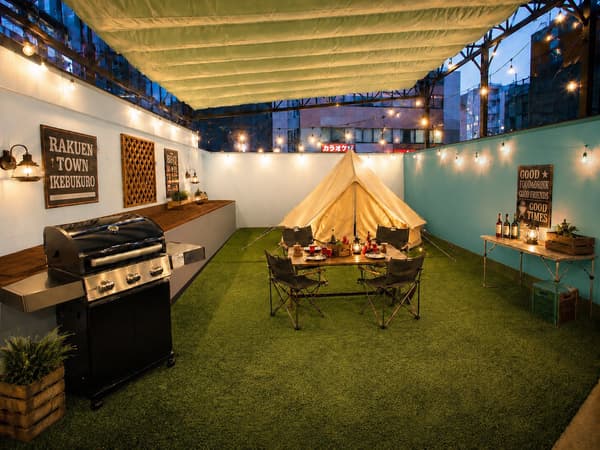Rooftop dining space at Ekichika Barbecue