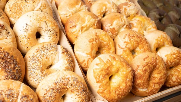 At least 15 types of baked bagels are always available