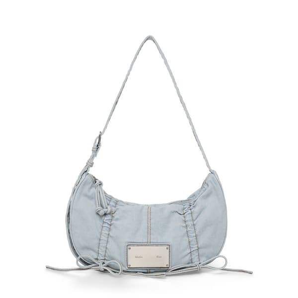 HALF SHIRRING RIBBON DENIM BAG IN LIGHT BLUE