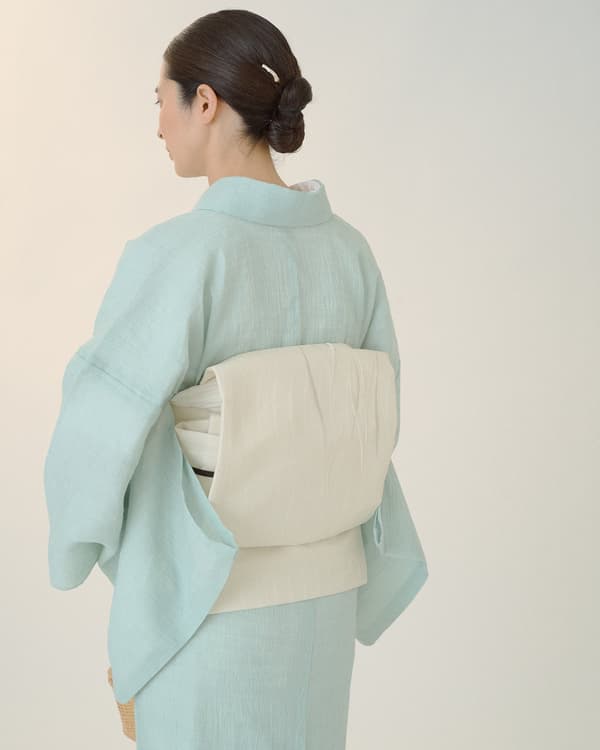 Nagoya Obi, Monsha Embroidery, Tayutau, Silver Gray