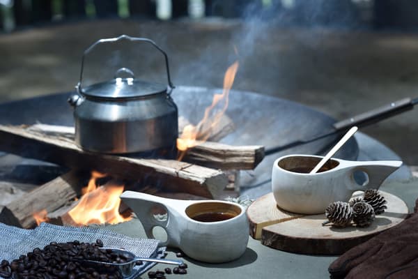 Wild coffee simmered over a campfire