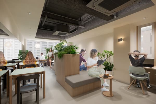 Shared kitchen and lounge area at unito OSAKA SHINSAIBASHI West